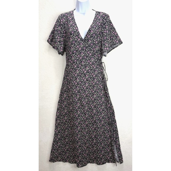 Marine Layer Dresses & Skirts - Marine Layer Purple Floral Emlyn Midi Wrap Dress Size XL Hemp Blend